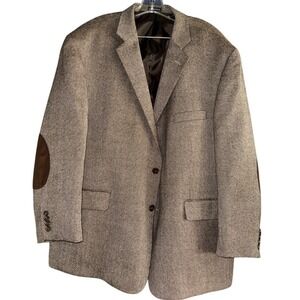 Stafford Essentials Blazer Mens 50R Brown Wool Tweed Elbow Patch Sport Coat
